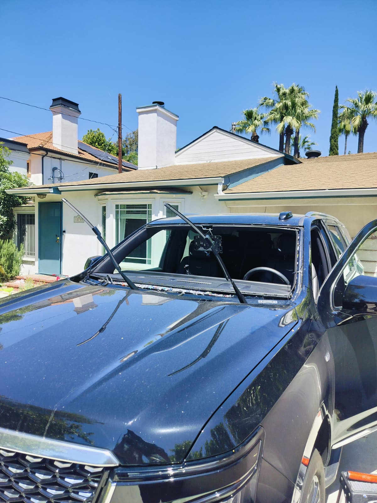 Windshield installation in progress